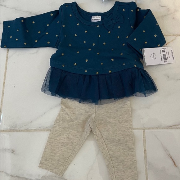 Carter's 2-Piece Peplum Stars Top & Legging Set Newborn Baby & Toddler Girl NWT - Picture 3 of 15